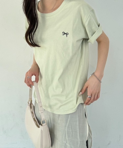 nemne store（ネンネストア）の「《Delfy》リボンＴシャツ（Tシャツ/カットソー・レディース・ブラック/オフホワイト/ライトイエロー/ピンク/グリーン・フリー）」の19枚目の写真