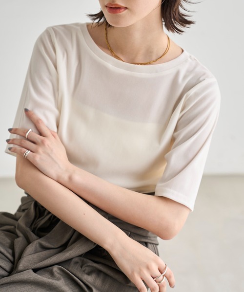 meilmada（メイルマダ）の「ソフトベロアトップス（Tシャツ/カットソー・レディース・チャコールグレー/アイボリー・FREE）」の2枚目の写真
