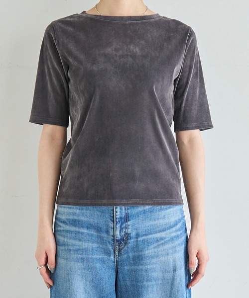 meilmada（メイルマダ）の「ソフトベロアトップス（Tシャツ/カットソー・レディース・チャコールグレー/アイボリー・FREE）」の14枚目の写真
