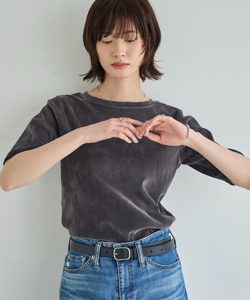 meilmada（メイルマダ）の「ソフトベロアトップス（Tシャツ/カットソー・レディース・チャコールグレー/アイボリー・FREE）」の22枚目の写真