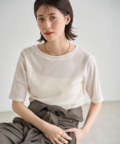 meilmada（メイルマダ）の「ソフトベロアトップス（Tシャツ/カットソー・レディース・チャコールグレー/アイボリー・FREE）」の6枚目の写真