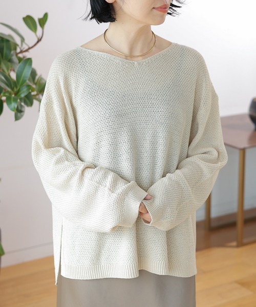 LEPSIM（レプシィム）の「7ゲージカノコ編み長袖プルオーバー　127650（ニット/セーター・レディース・オフホワイト/ブラック×ホワイト/オレンジ/モカ/ブラック・FREE）」の12枚目の写真