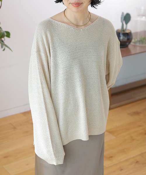 LEPSIM（レプシィム）の「7ゲージカノコ編み長袖プルオーバー　127650（ニット/セーター・レディース・オフホワイト/ブラック×ホワイト/オレンジ/モカ/ブラック・FREE）」の11枚目の写真