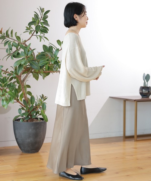 LEPSIM（レプシィム）の「7ゲージカノコ編み長袖プルオーバー　127650（ニット/セーター・レディース・オフホワイト/ブラック×ホワイト/オレンジ/モカ/ブラック・FREE）」の7枚目の写真