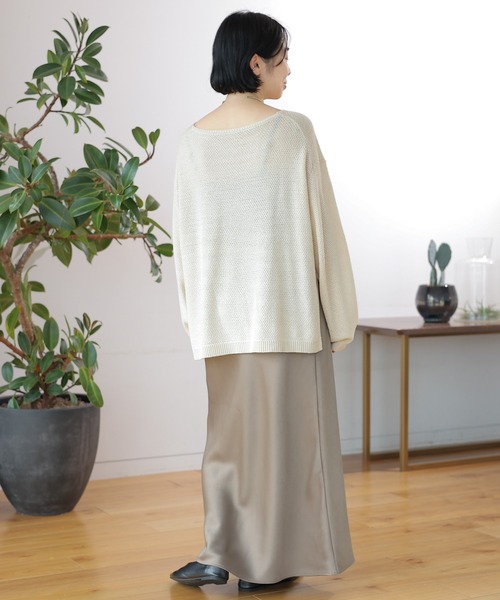 LEPSIM（レプシィム）の「7ゲージカノコ編み長袖プルオーバー　127650（ニット/セーター・レディース・オフホワイト/ブラック×ホワイト/オレンジ/モカ/ブラック・FREE）」の6枚目の写真