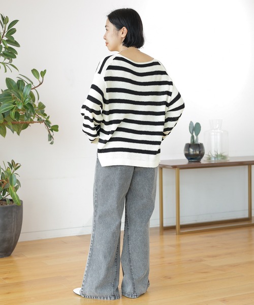 LEPSIM（レプシィム）の「7ゲージカノコ編み長袖プルオーバー　127650（ニット/セーター・レディース・オフホワイト/ブラック×ホワイト/オレンジ/モカ/ブラック・FREE）」の22枚目の写真