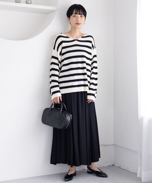 LEPSIM（レプシィム）の「7ゲージカノコ編み長袖プルオーバー　127650（ニット/セーター・レディース・オフホワイト/ブラック×ホワイト/オレンジ/モカ/ブラック・FREE）」の18枚目の写真