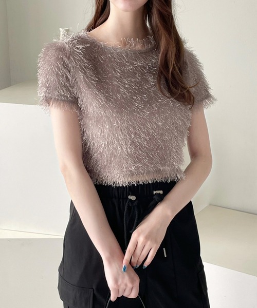 ORR フリンジテクスチャー半袖トップス セール】フリンジ半袖ショートトップス［大人 カジュアル］≪再