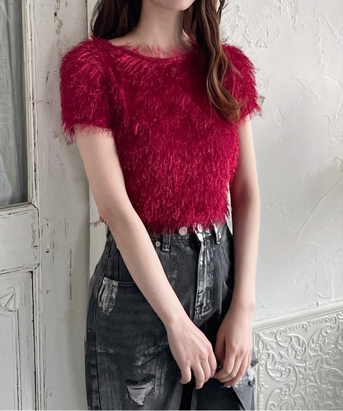 clear（クリア）の「フリンジ半袖ショートトップス［大人 カジュアル］≪再入荷≫（Tシャツ/カットソー・レディース・アイボリー/チャコールグレー/グレー/レッド・F）」の4枚目の写真