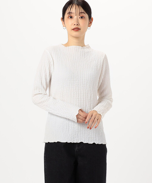 COMME CA ISM（コムサイズム）の「シャーリング　ボトルネックカットソー　（長袖）（Tシャツ/カットソー・レディース・ブラック/ホワイト・LARGE/MEDIUM）」の4枚目の写真