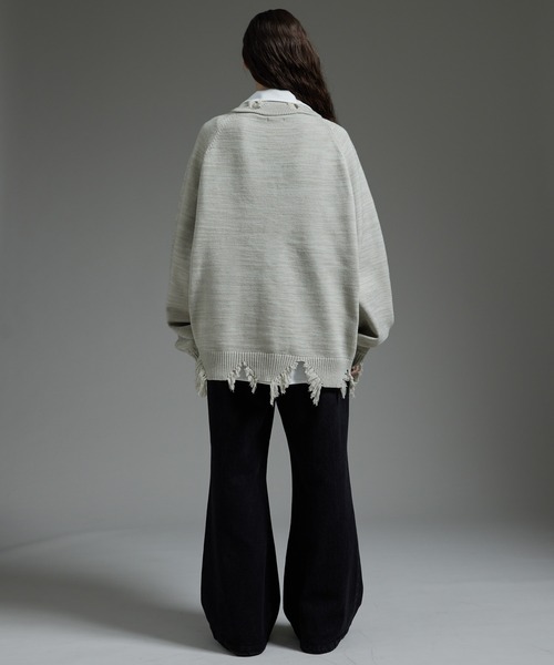 cussil（クシル）の「【cussil/クシル】プレーティング天竺アンチピリングルーズシルエットダメージカーディガン（カーディガン/ボレロ・メンズ・チャコールグレー/ワインレッド/オフホワイト/ライトグレー/ブラック/グレー/ダークグリーン・M/L/S/XS）」の12枚目の写真