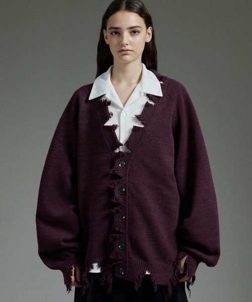 cussil（クシル）の「【cussil/クシル】プレーティング天竺アンチピリングルーズシルエットダメージカーディガン（カーディガン/ボレロ・メンズ・チャコールグレー/ワインレッド/オフホワイト/ライトグレー/ブラック/グレー/ダークグリーン・M/L/S/XS）」の17枚目の写真