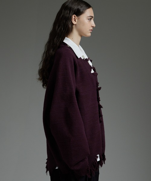 cussil（クシル）の「【cussil/クシル】プレーティング天竺アンチピリングルーズシルエットダメージカーディガン（カーディガン/ボレロ・メンズ・チャコールグレー/ワインレッド/オフホワイト/ライトグレー/ブラック/グレー/ダークグリーン・M/L/S/XS）」の19枚目の写真