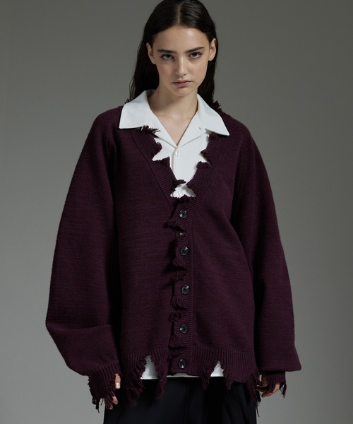 cussil（クシル）の「【cussil/クシル】プレーティング天竺アンチピリングルーズシルエットダメージカーディガン（カーディガン/ボレロ・メンズ・チャコールグレー/ワインレッド/オフホワイト/ライトグレー/ブラック/グレー/ダークグリーン・M/L/S/XS）」の21枚目の写真