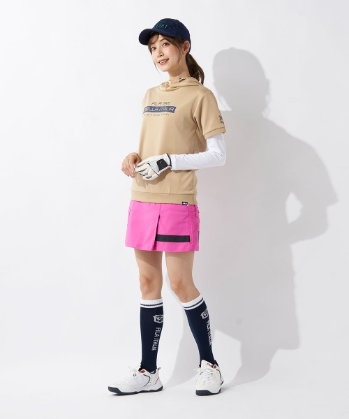 フィラゴルフ FILA GOLF セットアップ 中綿ベスト スタンドカラー ジップアップ 中綿スカート 台形 ひざ丈 総柄 グレー M フィラゴルフ FILA GOLF セットアップ 中綿ベスト スタンド