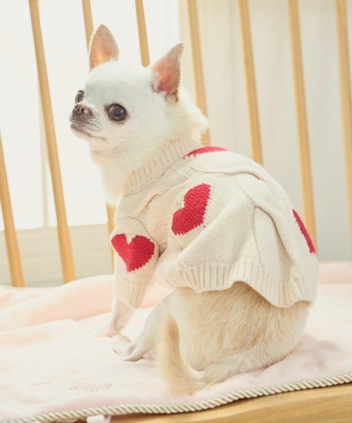 ROPE' PICNIC(ロペピクニック)の「【DOG】ケーブルハートニット(ペットウェア・レディース・オフホワイト/ピンク・M size/L/M/S)」の1枚目の写真