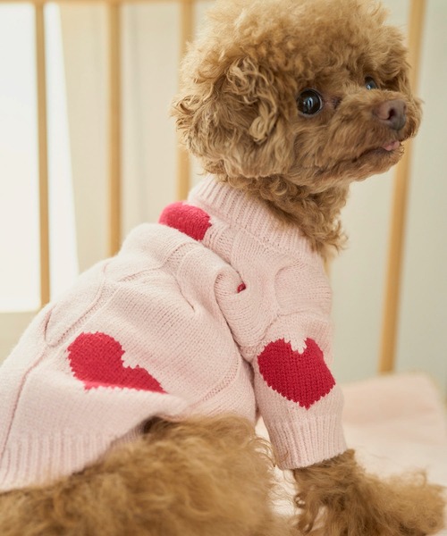 ROPE' PICNIC(ロペピクニック)の「【DOG】ケーブルハートニット(ペットウェア・レディース・オフホワイト/ピンク・M size/L/M/S)」の2枚目の写真