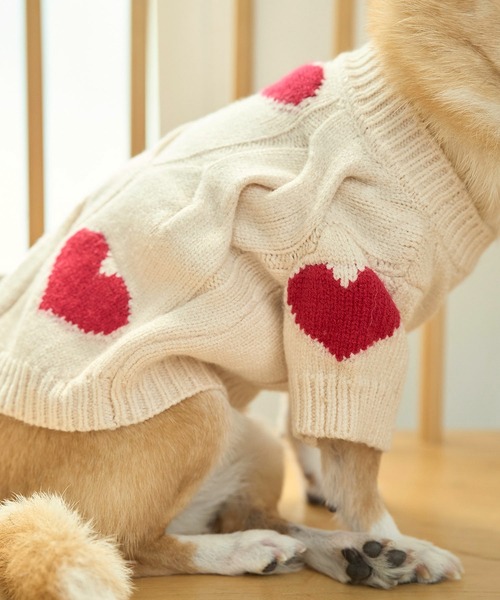 ROPE' PICNIC(ロペピクニック)の「【DOG】ケーブルハートニット(ペットウェア・レディース・オフホワイト/ピンク・M size/L/M/S)」の7枚目の写真