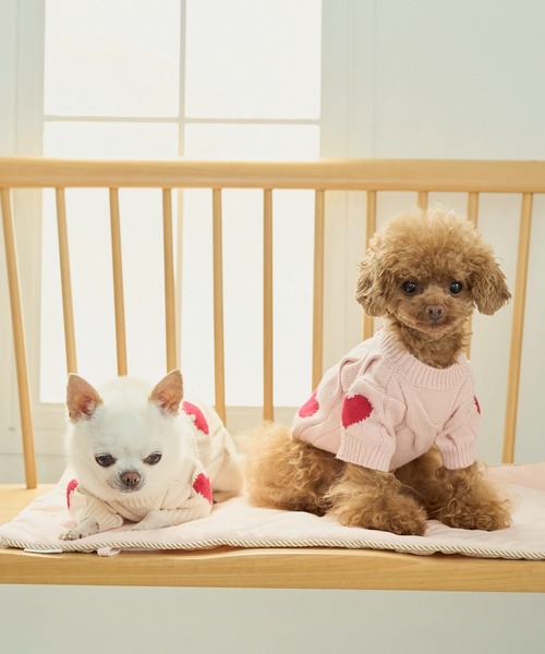 ROPE' PICNIC(ロペピクニック)の「【DOG】ケーブルハートニット(ペットウェア・レディース・オフホワイト/ピンク・M size/L/M/S)」の4枚目の写真