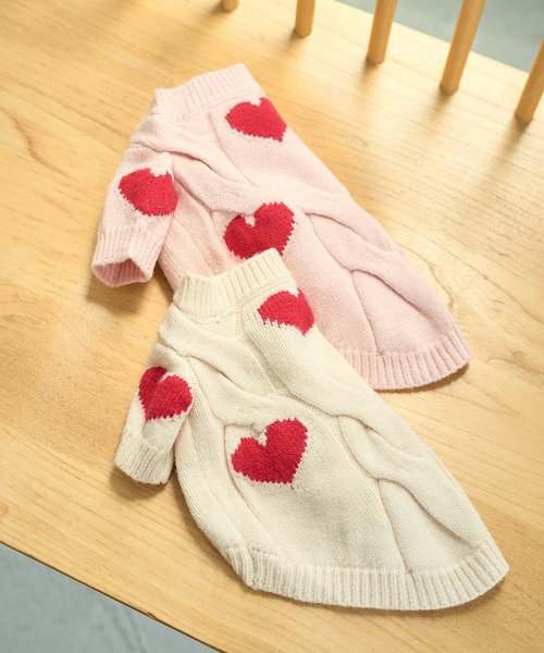 ROPE' PICNIC(ロペピクニック)の「【DOG】ケーブルハートニット(ペットウェア・レディース・オフホワイト/ピンク・M size/L/M/S)」の3枚目の写真