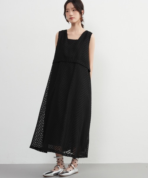 【セール】ジャガードシフォンレイヤード風フレアワンピース（ワンピース）｜On One's Own（オンワンズオン）