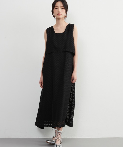 【セール】ジャガードシフォンレイヤード風フレアワンピース（ワンピース）｜On One's Own（オンワンズオン）