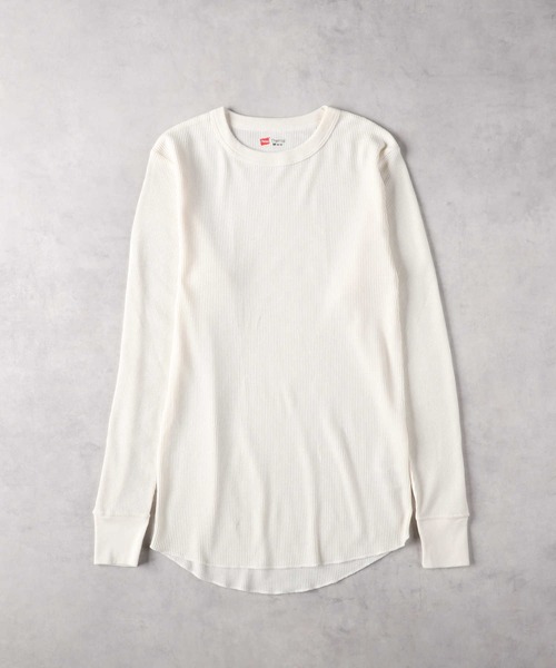 HANES(ヘインズ)の「【HANES】サーマルクルーネック長袖シャツ(Tシャツ/カットソー・メンズ・ブラック/ホワイト・M/L/XL)」の2枚目の写真