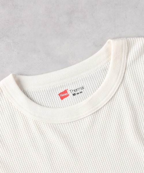 HANES(ヘインズ)の「【HANES】サーマルクルーネック長袖シャツ(Tシャツ/カットソー・メンズ・ブラック/ホワイト・M/L/XL)」の4枚目の写真