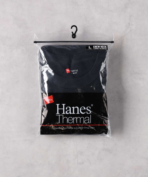 HANES(ヘインズ)の「【HANES】サーマルクルーネック長袖シャツ(Tシャツ/カットソー・メンズ・ブラック/ホワイト・M/L/XL)」の3枚目の写真