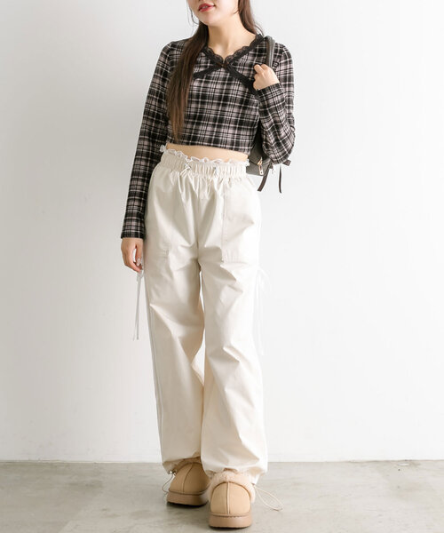 OLIVE des OLIVE(オリーブデオリーブ)の「ウエストレースサイドラインパンツ(その他パンツ・レディース・アイボリー/ブラック/サックスブルー/ブラウン・FREE)」の6枚目の写真