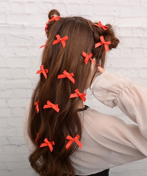 float】ミニリボン ミニヘアクリップ【16個セット/8色展開