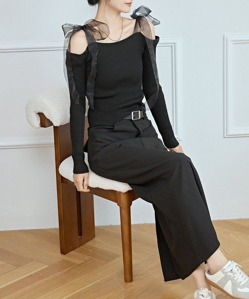 シフォンオフショルダートップス ショッピングゴー shoppinggo ブラウス レディース シフォン