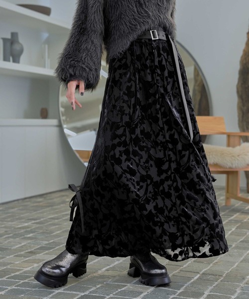 HARE（ハレ）の「フロッキーリボンラインスカート(HARE)（スカート・レディース・ブラック/カーキ・FREE）」の2枚目の写真