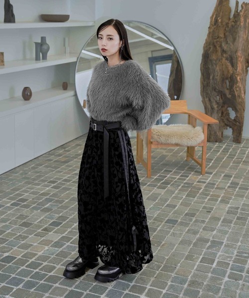 HARE（ハレ）の「フロッキーリボンラインスカート(HARE)（スカート・レディース・ブラック/カーキ・FREE）」の3枚目の写真