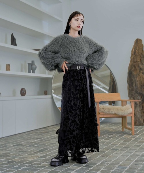 HARE（ハレ）の「フロッキーリボンラインスカート(HARE)（スカート・レディース・ブラック/カーキ・FREE）」の4枚目の写真