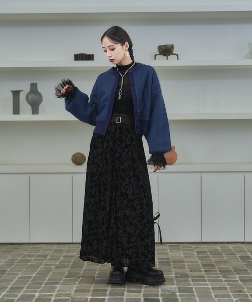 HARE（ハレ）の「フロッキーリボンラインスカート(HARE)（スカート・レディース・ブラック/カーキ・FREE）」の5枚目の写真