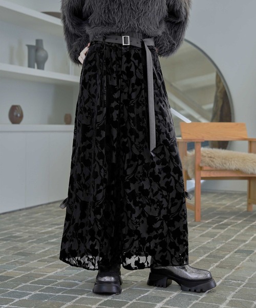 HARE（ハレ）の「フロッキーリボンラインスカート(HARE)（スカート・レディース・ブラック/カーキ・FREE）」の9枚目の写真