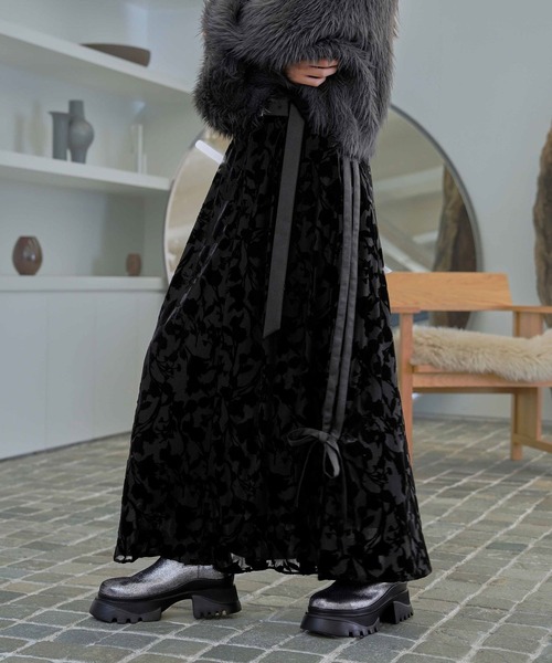 HARE（ハレ）の「フロッキーリボンラインスカート(HARE)（スカート・レディース・ブラック/カーキ・FREE）」の10枚目の写真