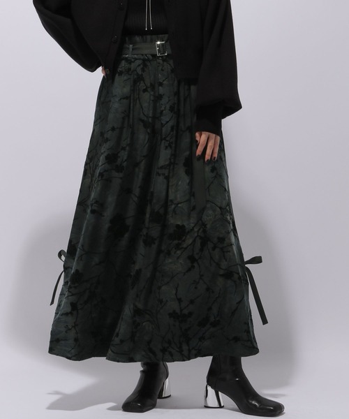 HARE（ハレ）の「フロッキーリボンラインスカート(HARE)（スカート・レディース・ブラック/カーキ・FREE）」の14枚目の写真