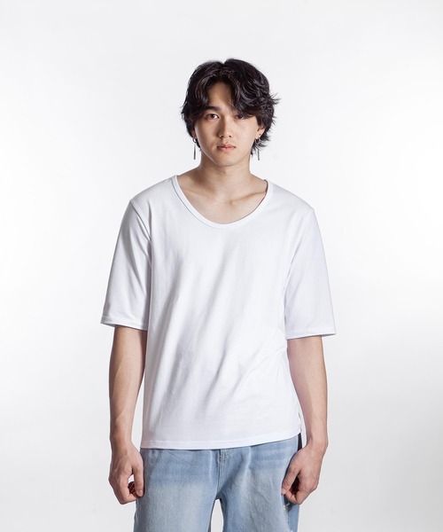 ZIP FIVE -White Line-（ジップファイブホワイトライン）の「【White Line】 スクープネック 5分カットソー（Tシャツ/カットソー・メンズ・ブラック/オフホワイト/ブラウン/モカ/チャコール・MEDIUM/LARGE）」の2枚目の写真