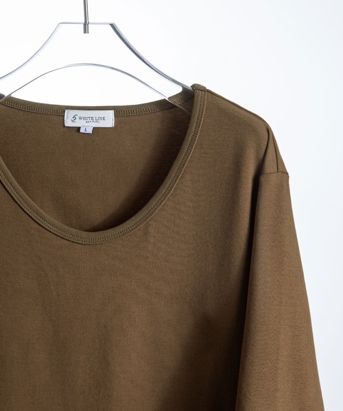 ZIP FIVE -White Line-（ジップファイブホワイトライン）の「【White Line】 スクープネック 5分カットソー（Tシャツ/カットソー・メンズ・ブラック/オフホワイト/ブラウン/モカ/チャコール・MEDIUM/LARGE）」の6枚目の写真