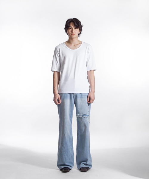 ZIP FIVE -White Line-（ジップファイブホワイトライン）の「【White Line】 スクープネック 5分カットソー（Tシャツ/カットソー・メンズ・ブラック/オフホワイト/ブラウン/モカ/チャコール・MEDIUM/LARGE）」の11枚目の写真