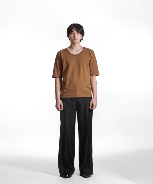 ZIP FIVE -White Line-（ジップファイブホワイトライン）の「【White Line】 スクープネック 5分カットソー（Tシャツ/カットソー・メンズ・ブラック/オフホワイト/ブラウン/モカ/チャコール・MEDIUM/LARGE）」の17枚目の写真