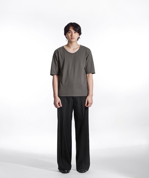 ZIP FIVE -White Line-（ジップファイブホワイトライン）の「【White Line】 スクープネック 5分カットソー（Tシャツ/カットソー・メンズ・ブラック/オフホワイト/ブラウン/モカ/チャコール・MEDIUM/LARGE）」の16枚目の写真