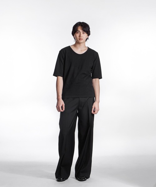 ZIP FIVE -White Line-（ジップファイブホワイトライン）の「【White Line】 スクープネック 5分カットソー（Tシャツ/カットソー・メンズ・ブラック/オフホワイト/ブラウン/モカ/チャコール・MEDIUM/LARGE）」の15枚目の写真