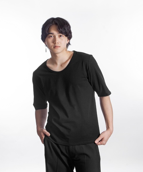 ZIP FIVE -White Line-（ジップファイブホワイトライン）の「【White Line】 スクープネック 5分カットソー（Tシャツ/カットソー・メンズ・ブラック/オフホワイト/ブラウン/モカ/チャコール・MEDIUM/LARGE）」の13枚目の写真