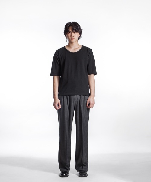 ZIP FIVE -White Line-（ジップファイブホワイトライン）の「【White Line】 スクープネック 5分カットソー（Tシャツ/カットソー・メンズ・ブラック/オフホワイト/ブラウン/モカ/チャコール・MEDIUM/LARGE）」の14枚目の写真