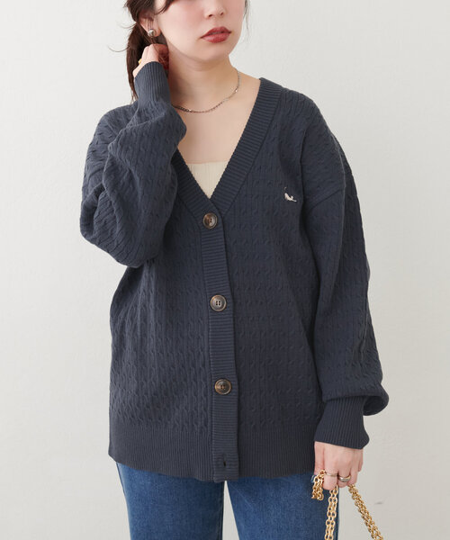 natural couture(ナチュラルクチュール)の「【WEB限定】アニマル刺繍入りケーブルゆるカーデ(カーディガン/ボレロ・レディース・チャコールグレー/アイボリー/グリーン/ボルドー・FREE)」の19枚目の写真