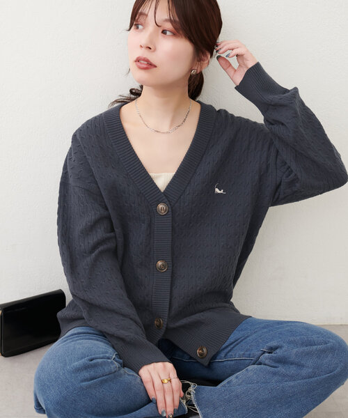 natural couture(ナチュラルクチュール)の「【WEB限定】アニマル刺繍入りケーブルゆるカーデ(カーディガン/ボレロ・レディース・チャコールグレー/アイボリー/グリーン/ボルドー・FREE)」の21枚目の写真