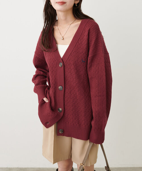 natural couture(ナチュラルクチュール)の「【WEB限定】アニマル刺繍入りケーブルゆるカーデ(カーディガン/ボレロ・レディース・チャコールグレー/アイボリー/グリーン/ボルドー・FREE)」の17枚目の写真